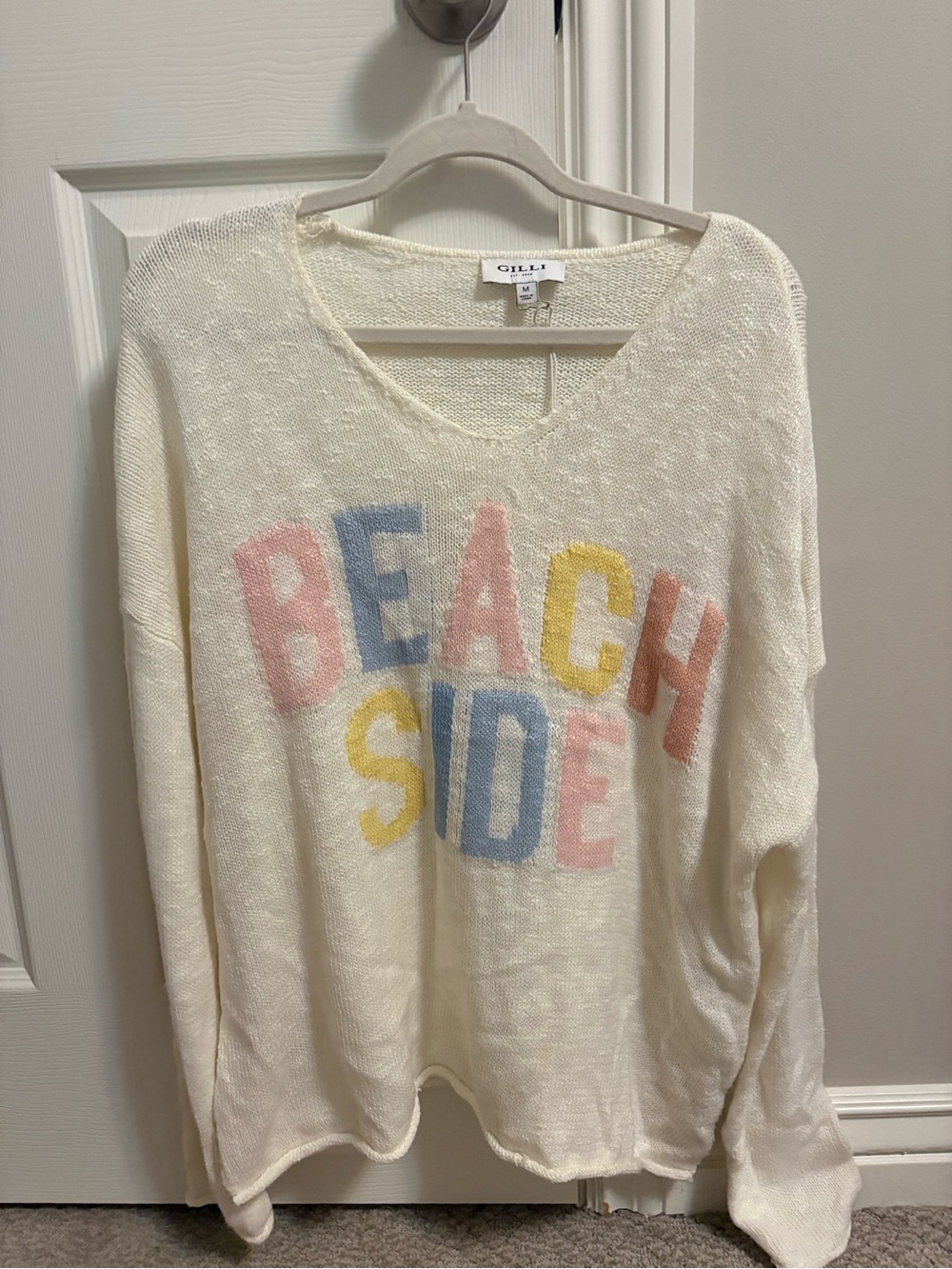 Gilli Cream Sweater with Pastel 'BEACH SIDE' Lettering